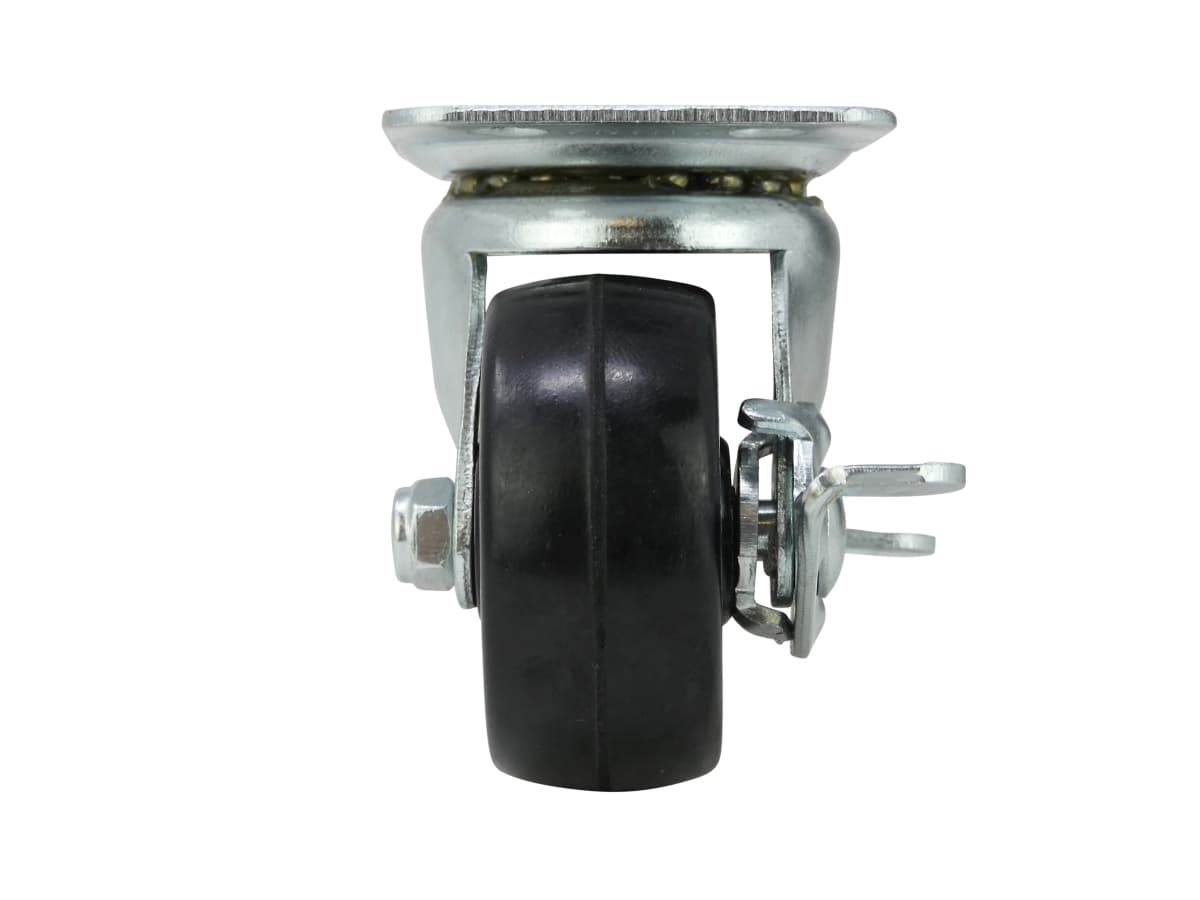 2-Inch Soft Rubber Swivel Plate Caster with Side Brake, 90-lb Load ...