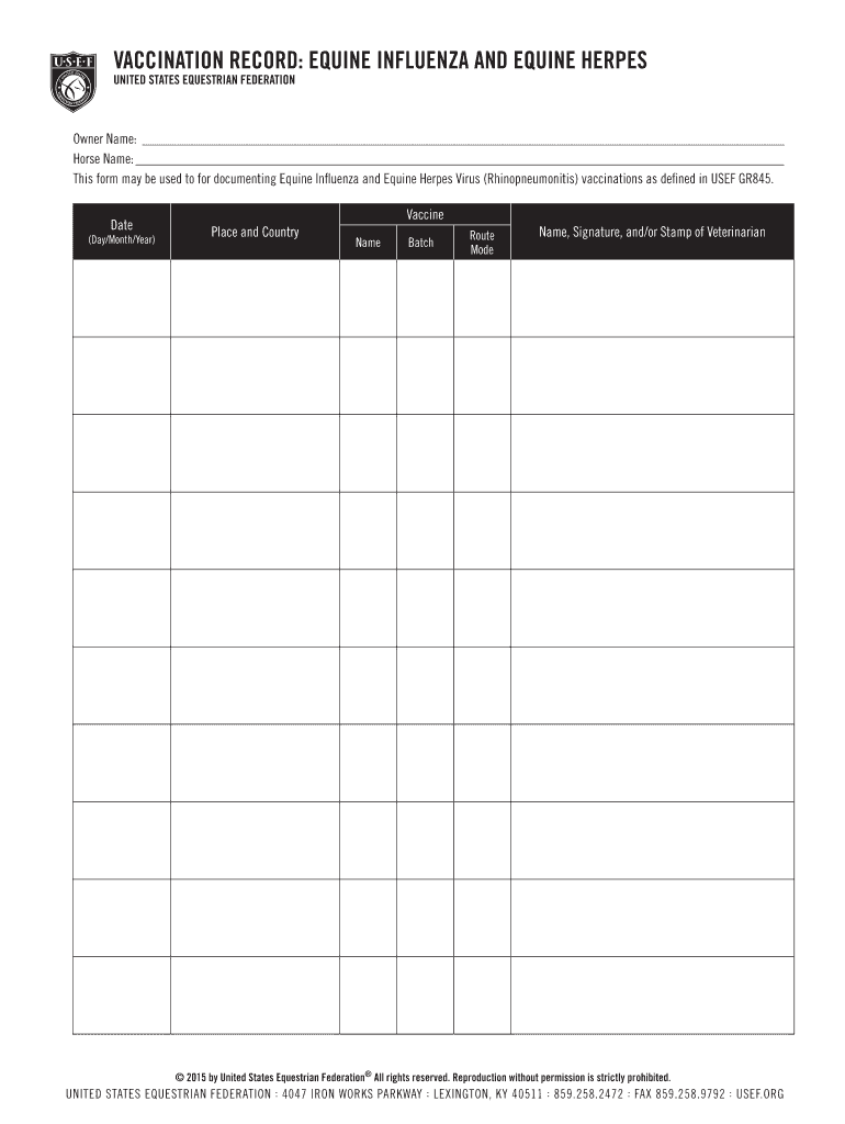 Equine Vaccination Record Printable: Complete with ease | airSlate SignNow