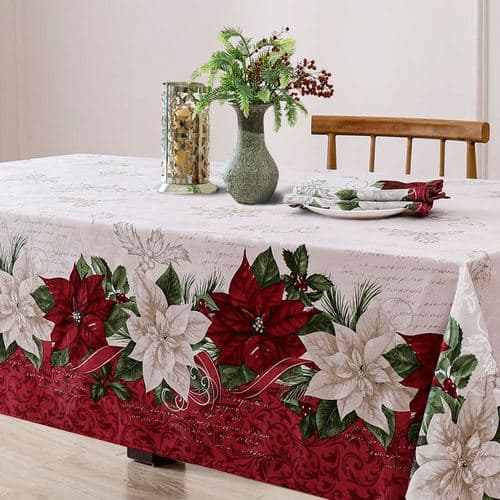 Poinsettia Bloom Christmas Holiday Rectangle Tablecloth and Table Linens