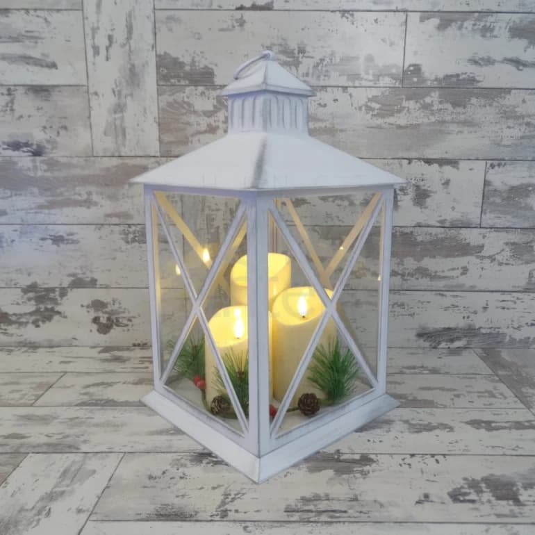 6000-0501 Christmas | Large Winter 3 Candle Lantern in White
