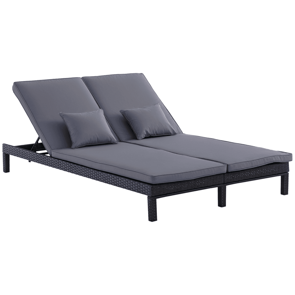 Outsunny Double Rattan Sun Lounger with Adjustable Backrest and ...