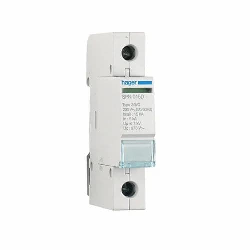 Hager SPN115D SPD 1P Pluggable 15kA Indicator Surge Protection Device ...