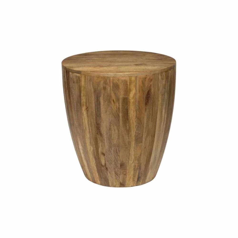 Round Mango Wood Drum Side Table for Living Room, Without Storage at ...