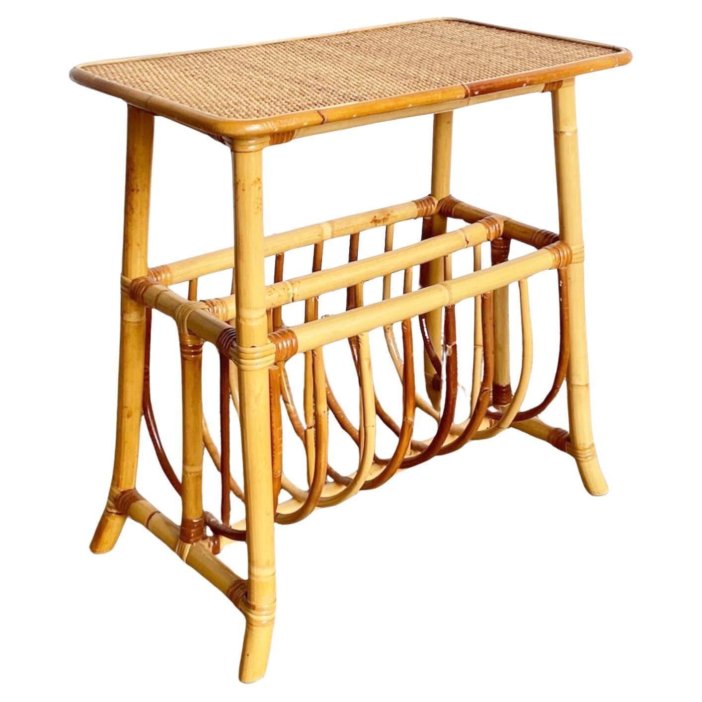 Boho Chic Bamboo Magazine Rack Side Table For Sale at 1stDibs