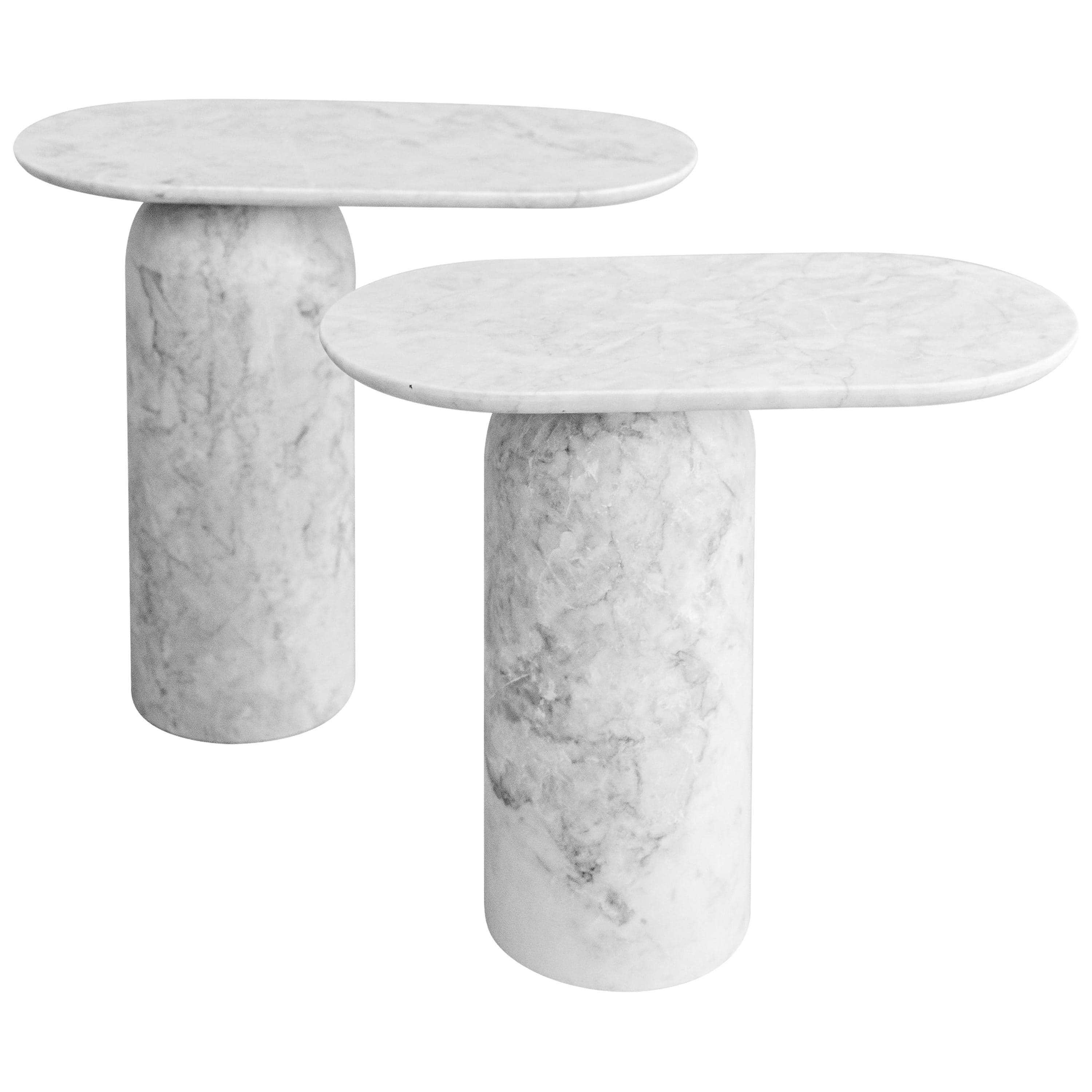 Two Pedestal White Marble Side Tables Set For Sale at 1stDibs | marble ...