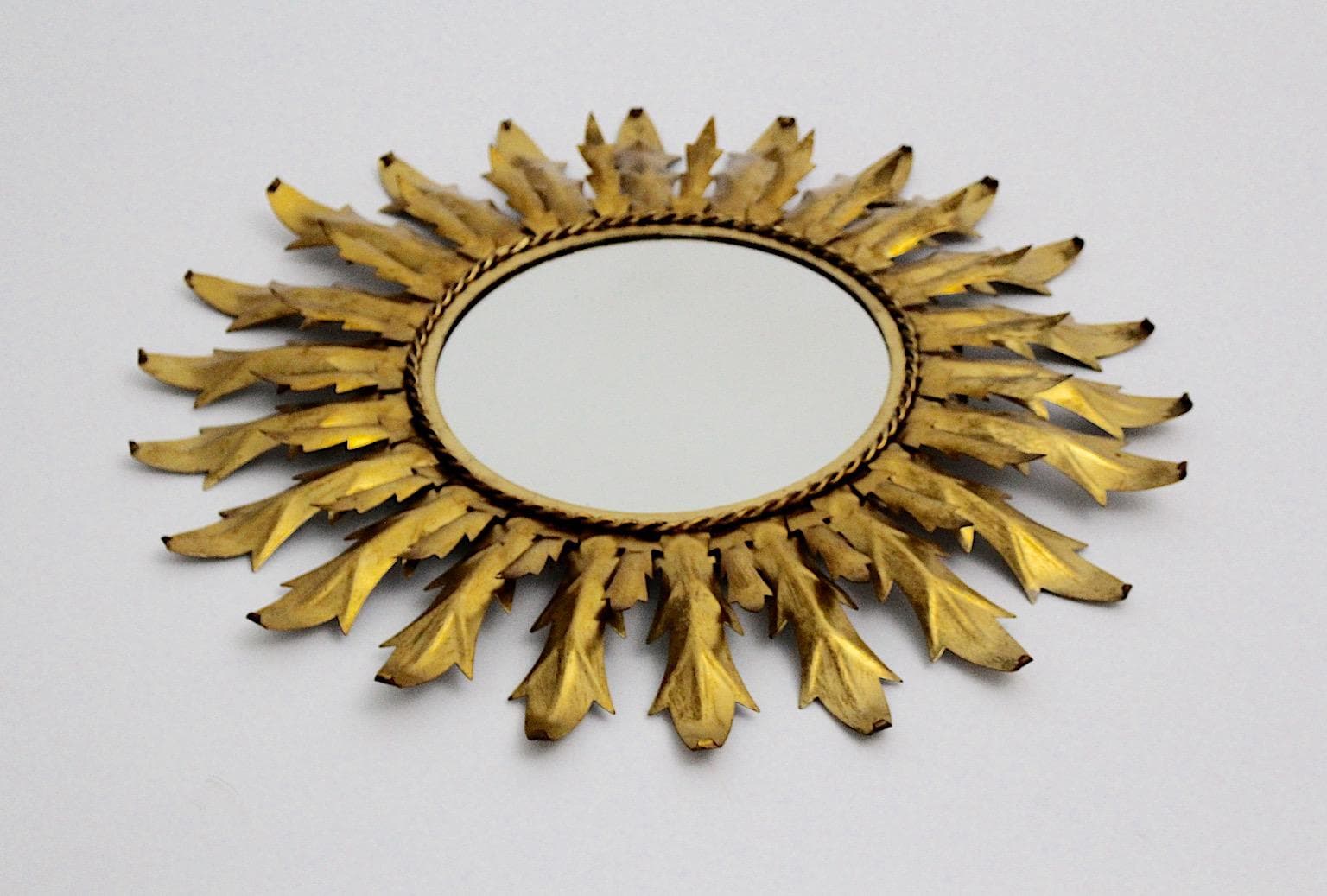 Mid Century Modern Vintage Sunburst Golden Metal Wall Mirror 1960s ...