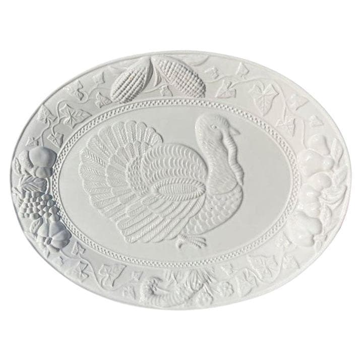 Vintage Oval White Ceramic Thanksgiving Turkey Serving Platter Made in ...