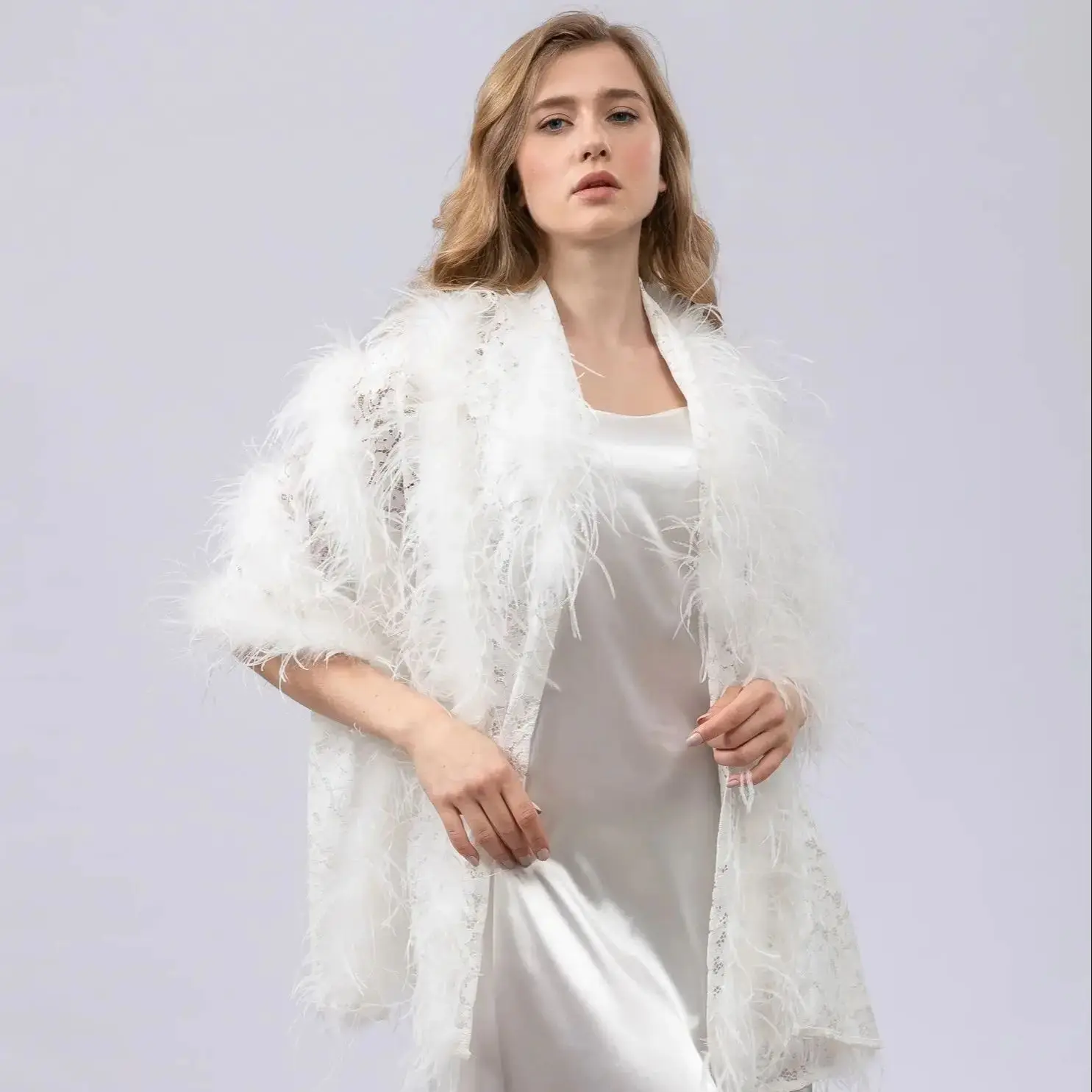 Lace-Shawl-with-Real-Ostrich-Fur-Feather-for-Women-Big-Cape-Furry ...