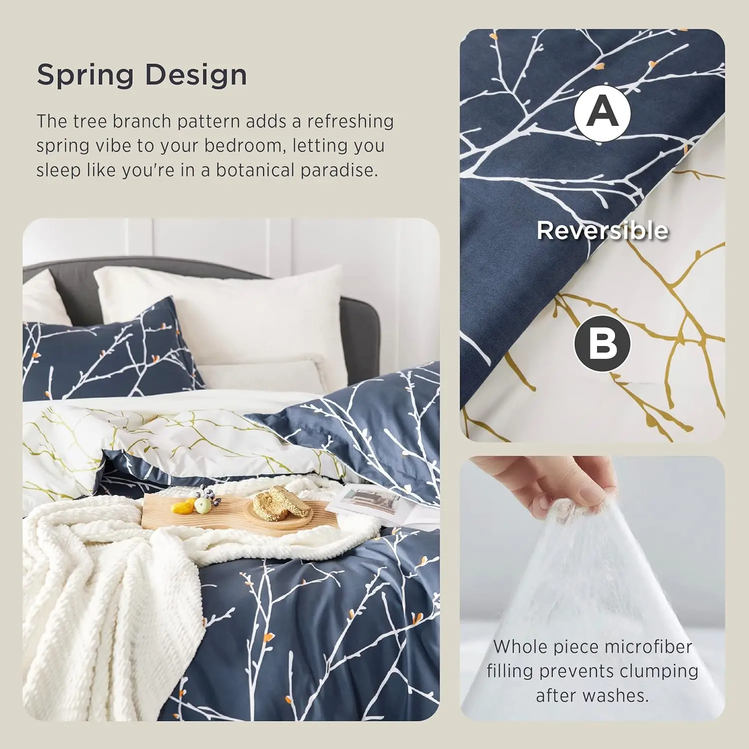 Bedsure Comforter Sets - Bed in a Bag Queen 7 Pieces Reversible Navy ...