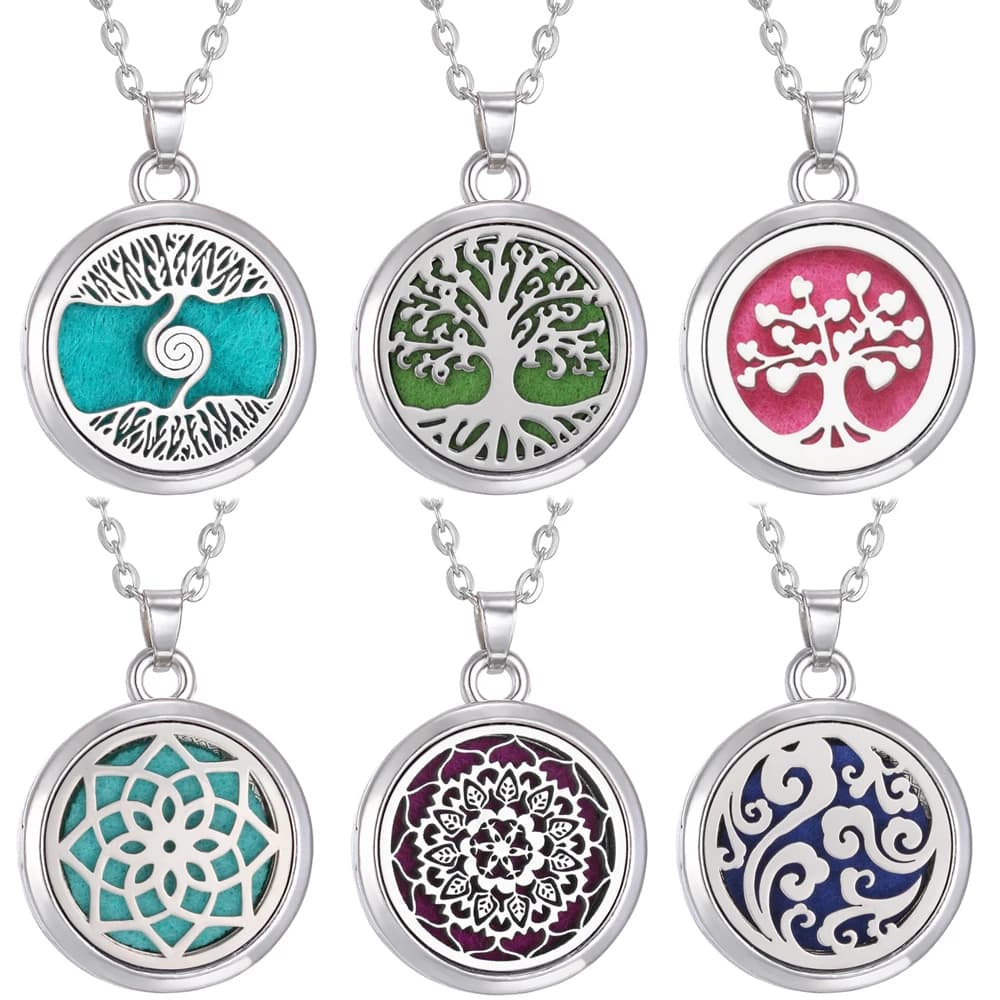 Tree of Life Aromatherapy Necklace Perfume Essential Oil Diffuser Alloy ...