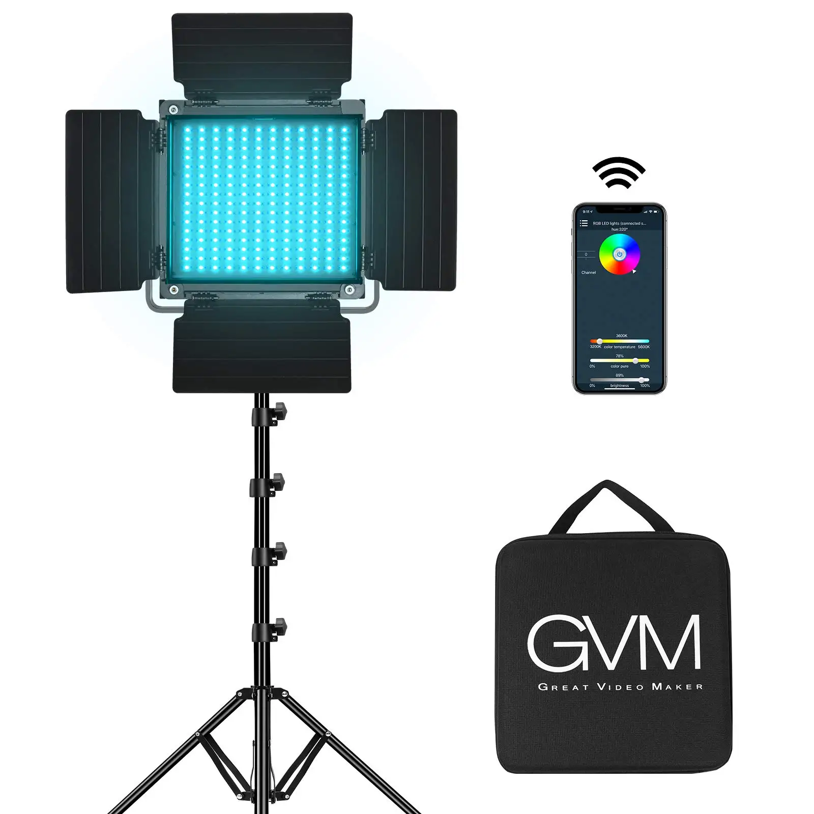 GVM-800D-RGB-Led-Video-Light-1PC-Video-Lighting-Kit-w-tripod-APP ...