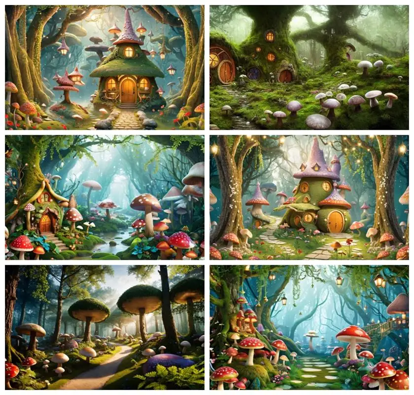 Laeacco Fantasy Mushroom Forest Backdrop