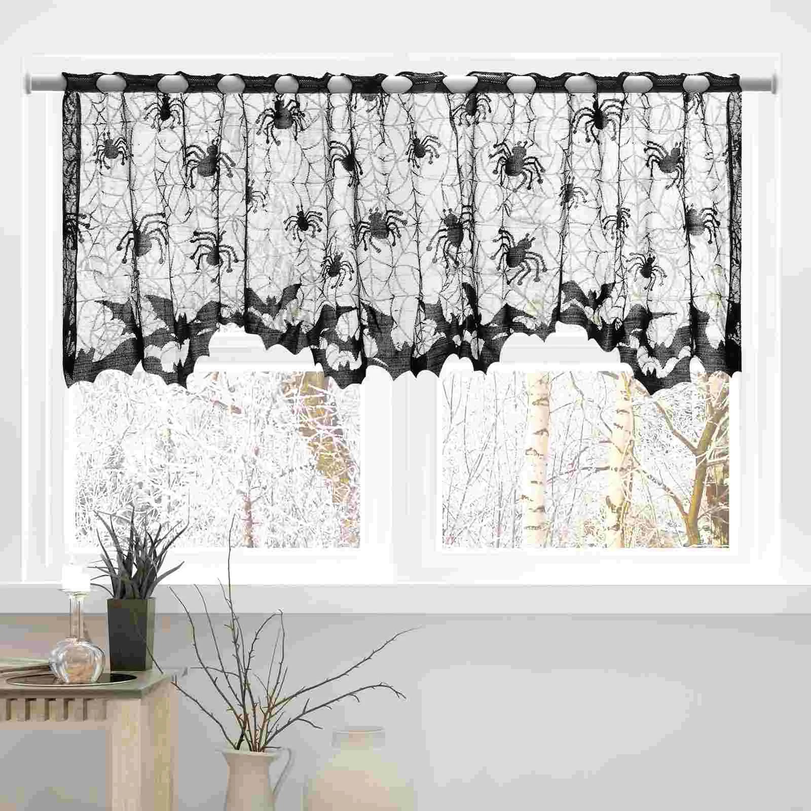 Halloween-Curtain-Window-Curtains-Lace-Spider-Fireplace-Decor-Black ...