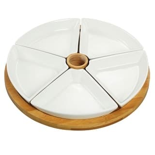 Stoneware and Bamboo Sectioned Appetizer Serving Tray 6 Piece Set - Bed ...