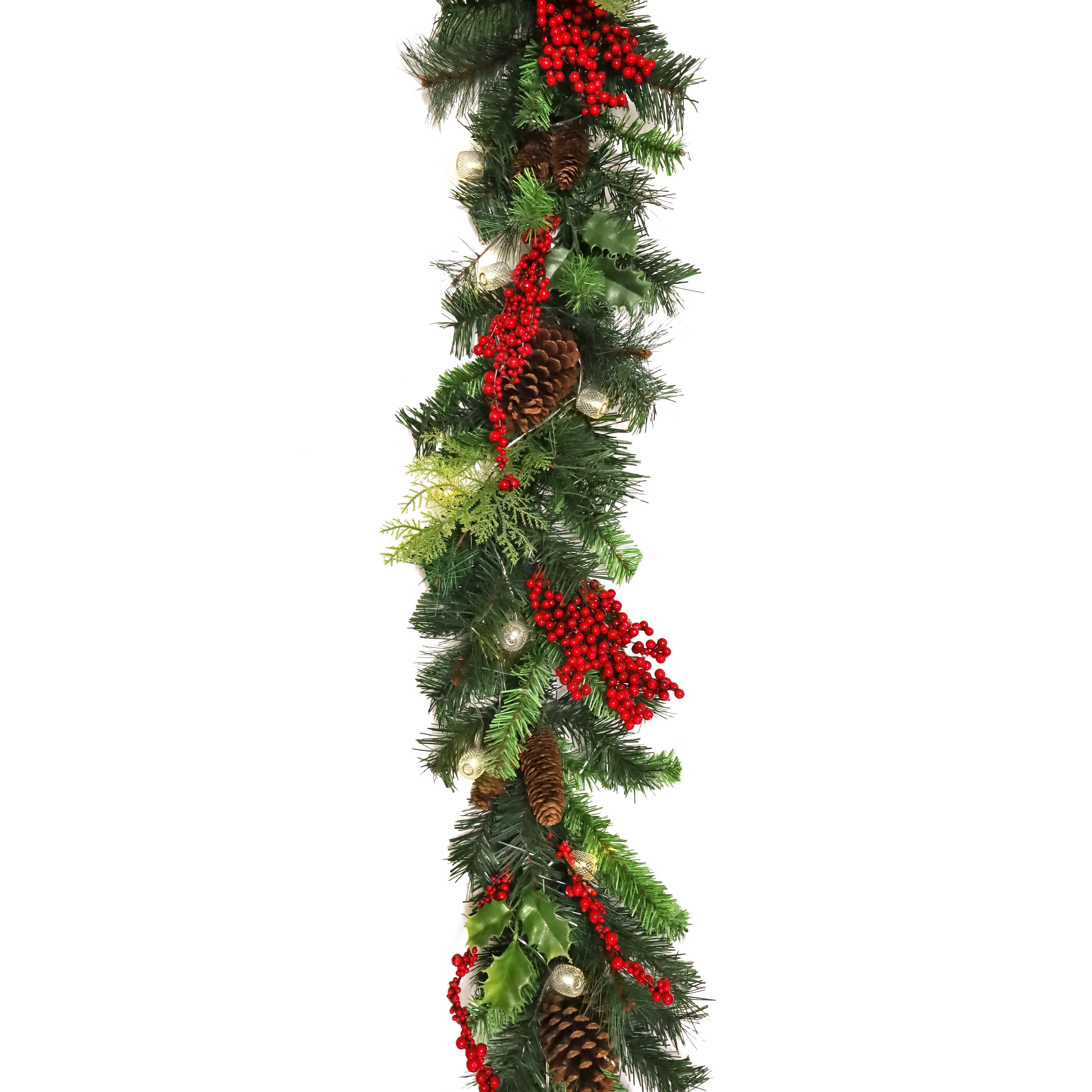 Lights4fun 6ft Pre-Lit Pinecone and Berry Christmas Garland