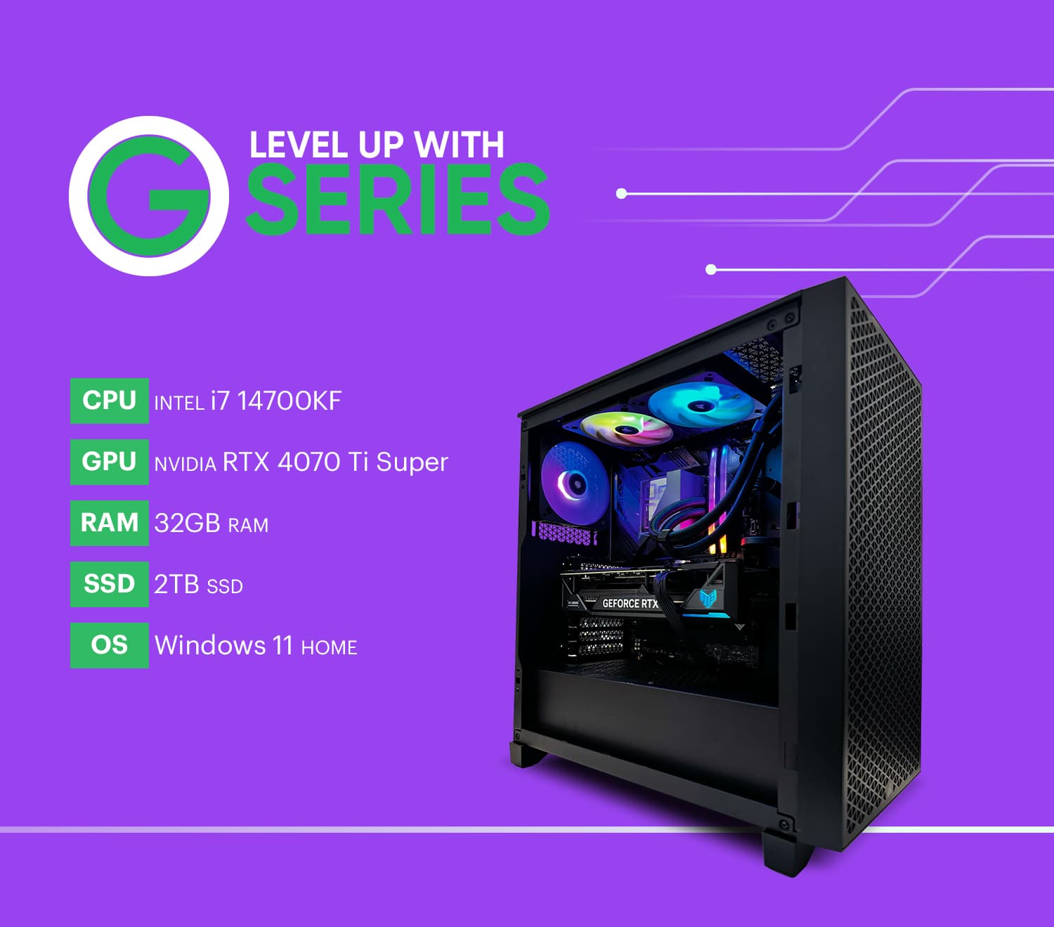 G7 Core Intel i7 14700KF GeForce RTX 4070 TI Super Gaming PC 56313 ...