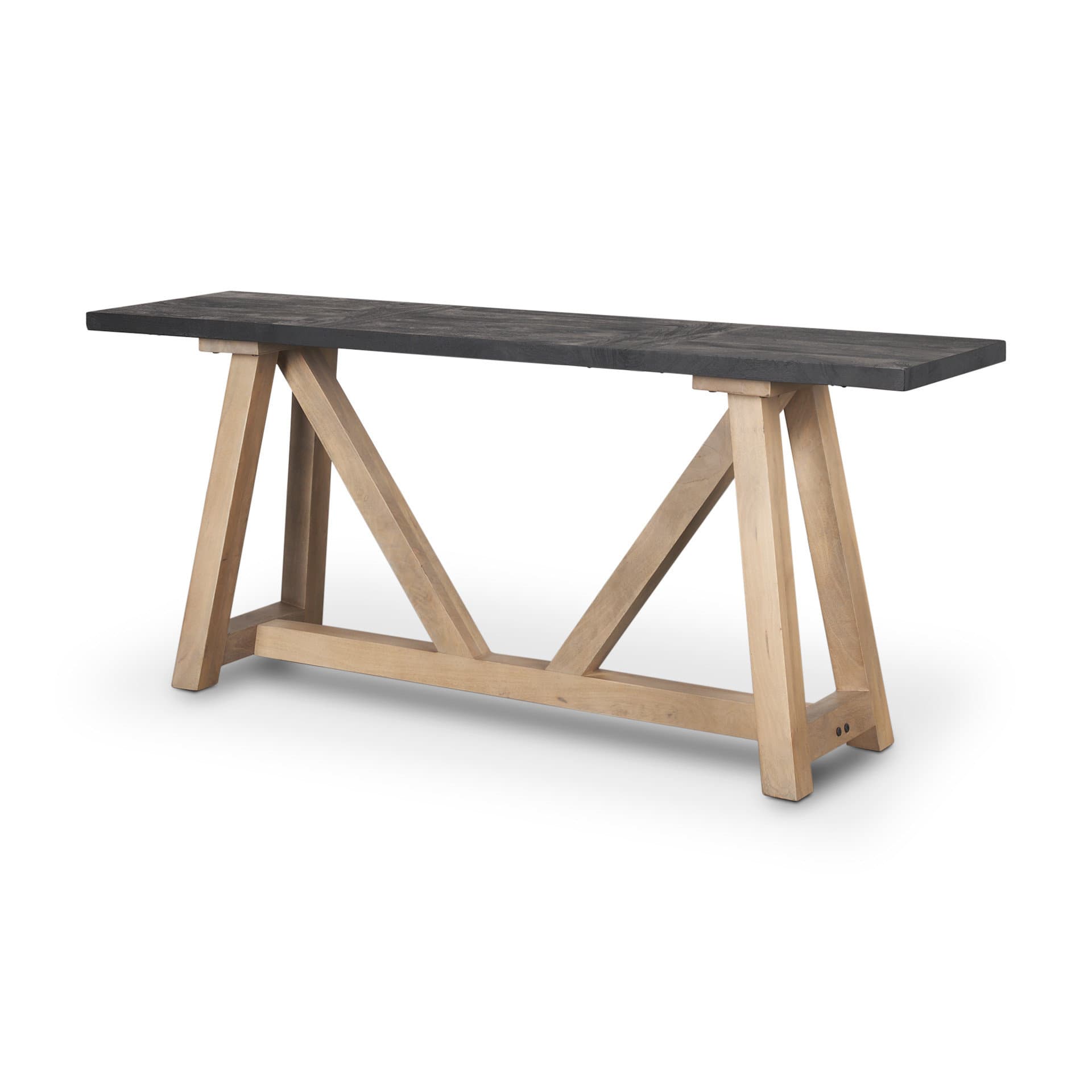 HomeRoots 70" Black and Brown Solid Wood Trestle Console Table | Wayfair