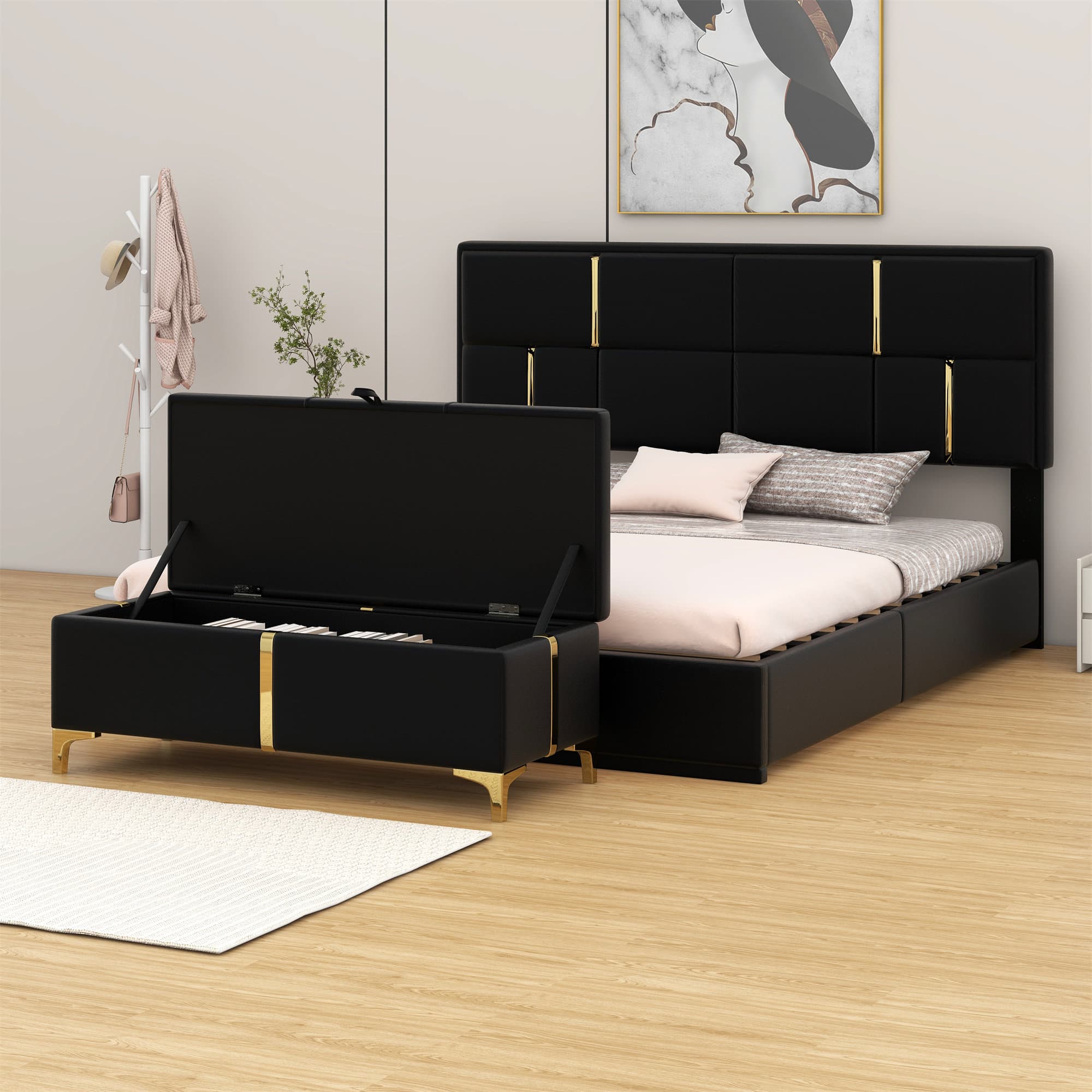 Mercer41 Upholstered Platform Bed With Hydraulic Storage System,Storage ...