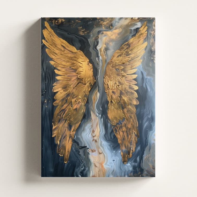 Canora Grey Gold Angel Wings Canvas Wall Art |Abstract Feather Textured ...