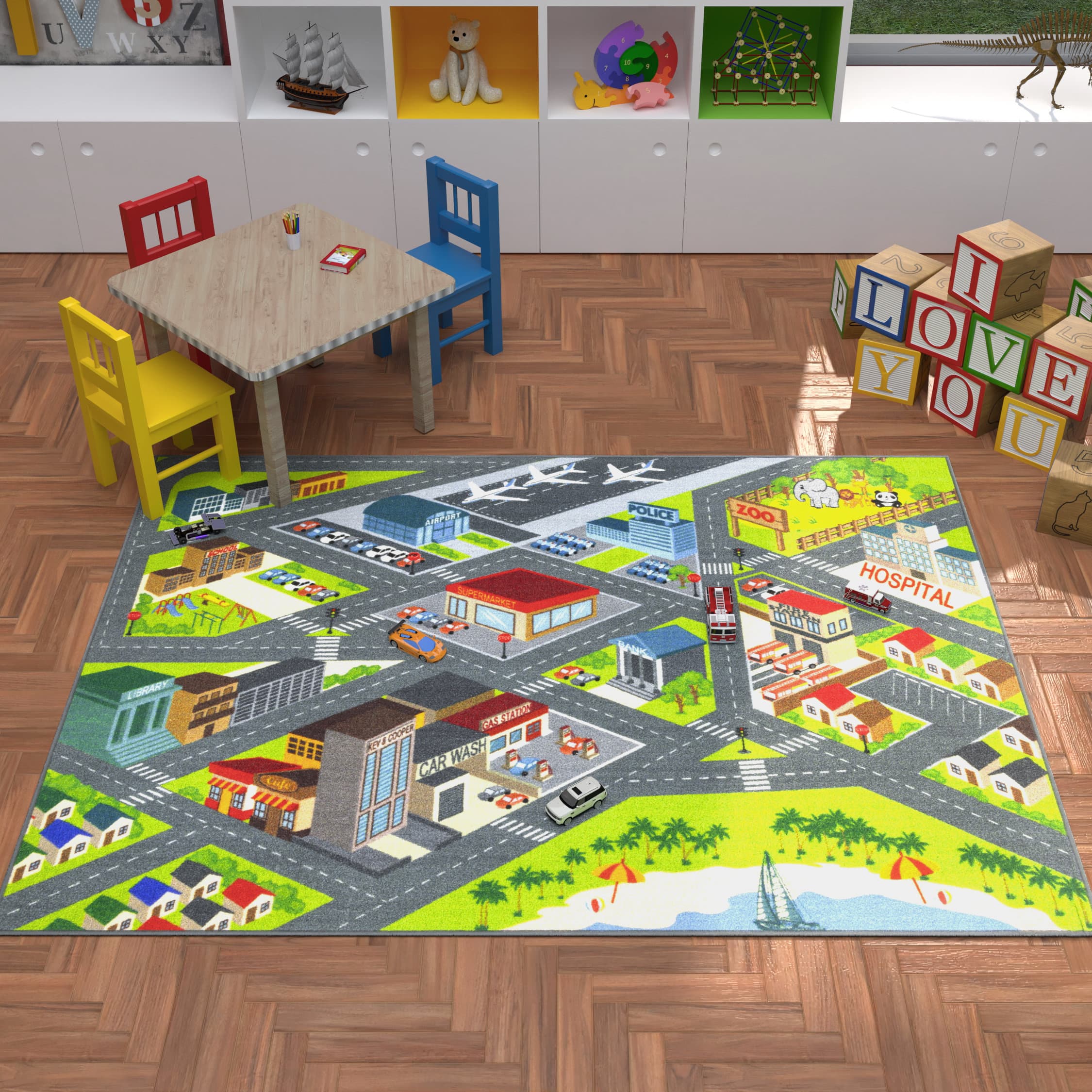 Zoomie Kids Kids Playmat Car Rug -Educational Car Rugs for Kids Road ...