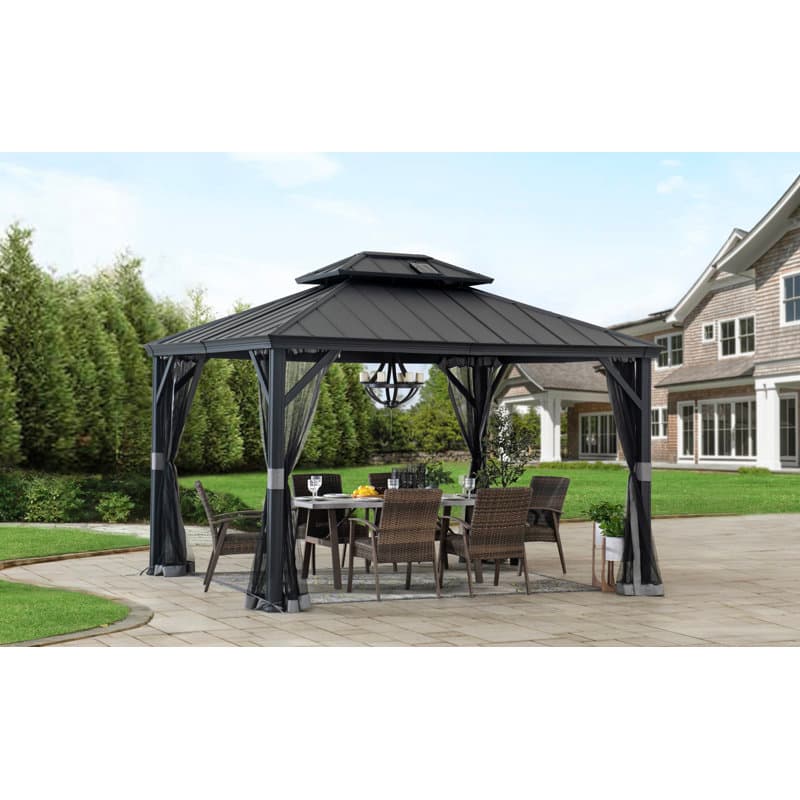 Sunjoy Hardtop Gazebo 10 x 12 ft. Outdoor Patio Aluminum Frame Gazebo ...