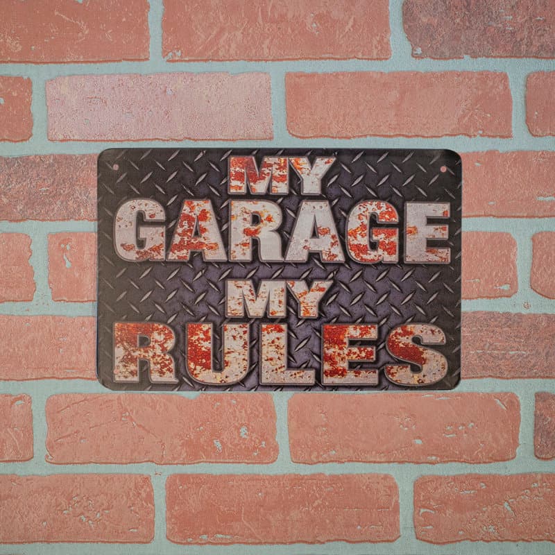 Trinx Vintage My Garage Rules Metal Wall Sign Industrial Man Cave ...