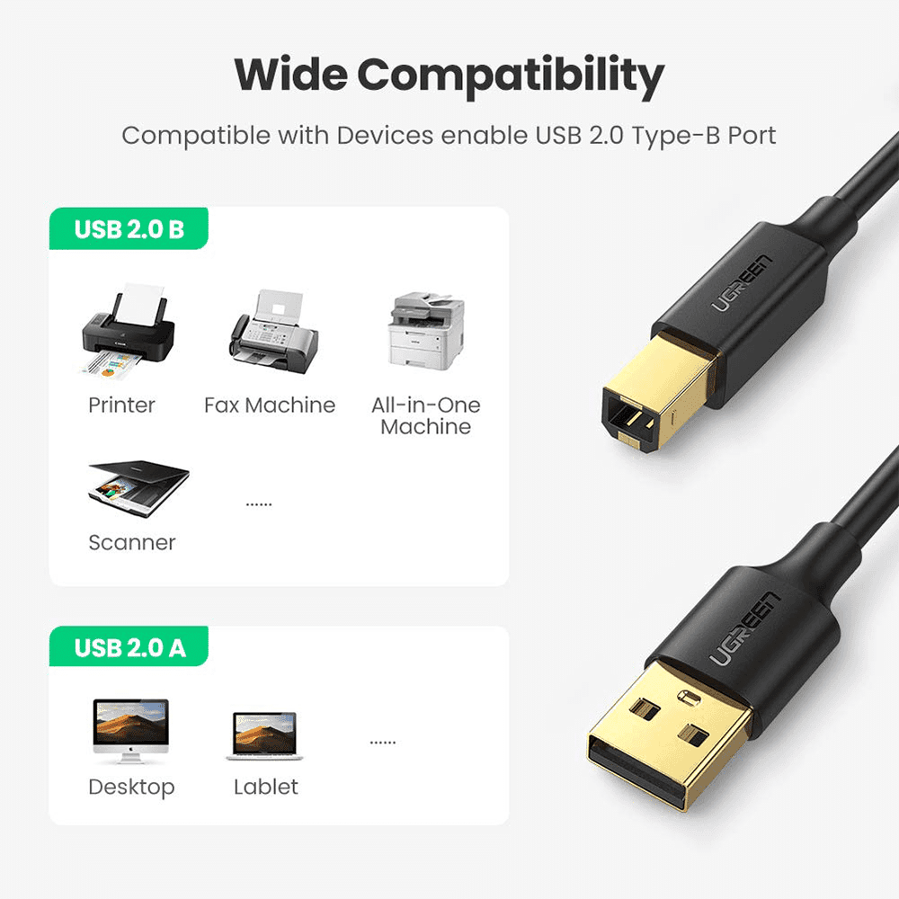 UGREEN Printer Cable USB 2.0 Type A Male to B Male Lead 1.5M - AX STORE