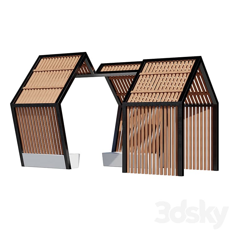 Modern Wooden Gazebo Pavilion - Urban environment - 3D model