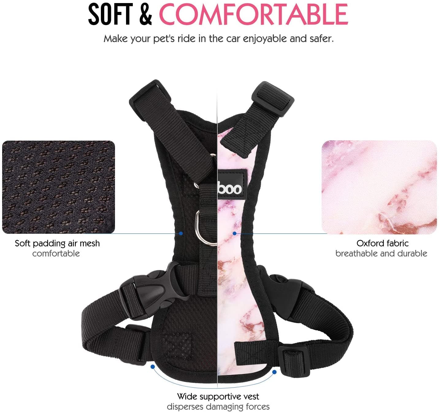 PAWABOO Dog Safety Vest Harness, Pet Car Harness Vehicle Seat Belt with ...