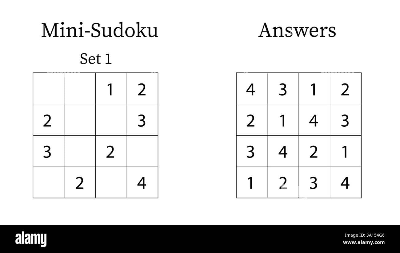 Mini Sudoku Puzzle 4x4 Set 1 for Kids Very Easy with Answers, Fun Brain ...
