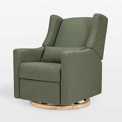 Babyletto Kiwi Gliding Ottoman in Olive Green Boucle with Light Wood ...