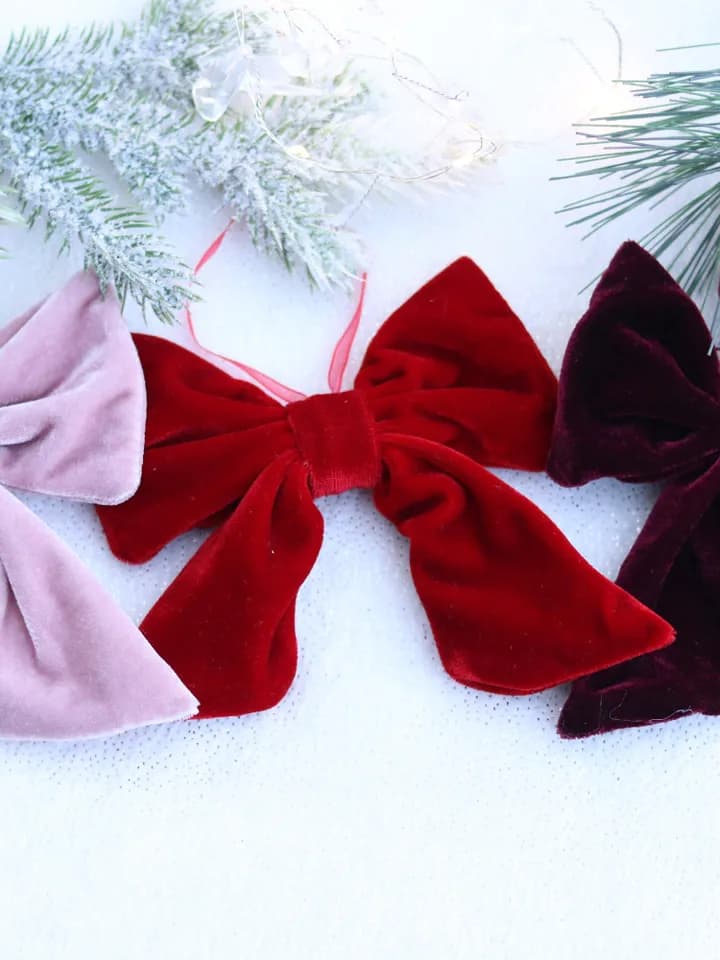 Christmas velvet tree bow decor Xmas bows decoration pink, burgundy ...
