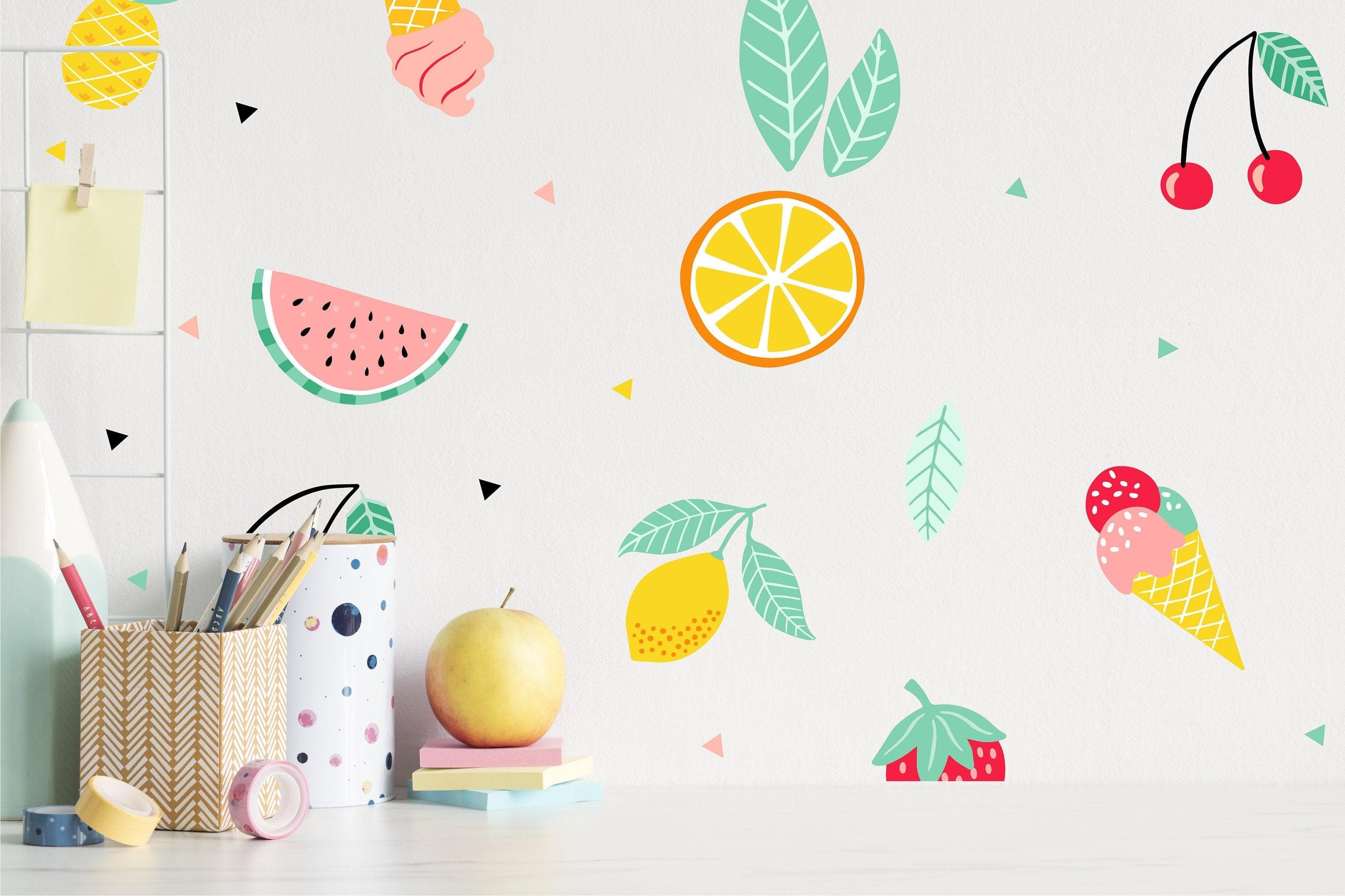 Tropical wall decals, fruit wall stickers, free UK delivery