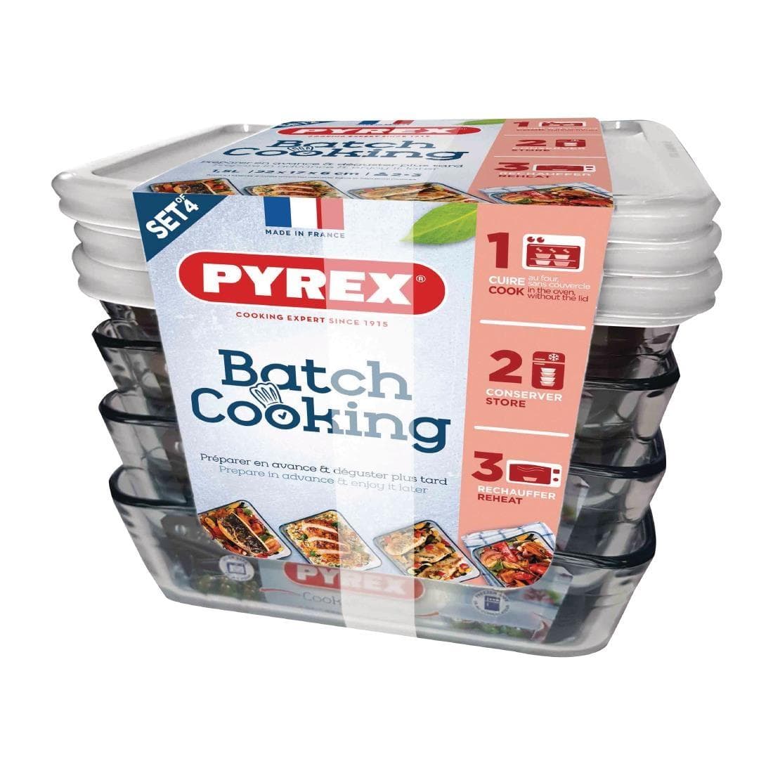 Pyrex Batch Cooking Cook & Freeze Food Storage Glass Containers Set Of ...