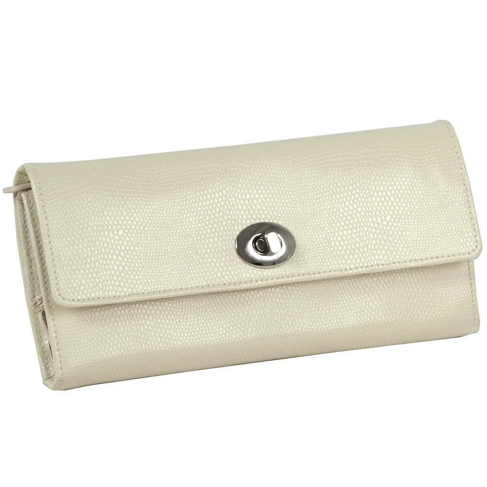Wolf London Leather Travel Jewellery Roll in Cream