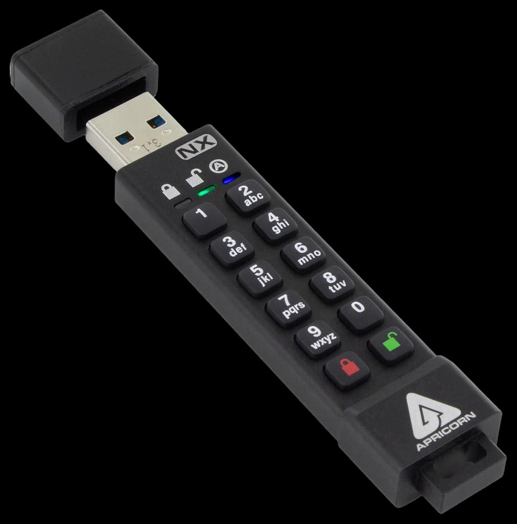 Apricorn Aegis Secure Key 3 NXC 4GB 256-bit Encrypted FIPS 140-2 Level 3 Validated Secure USB 3.0 Type C Flash Drive, ASK3-NXC-4GB, Black