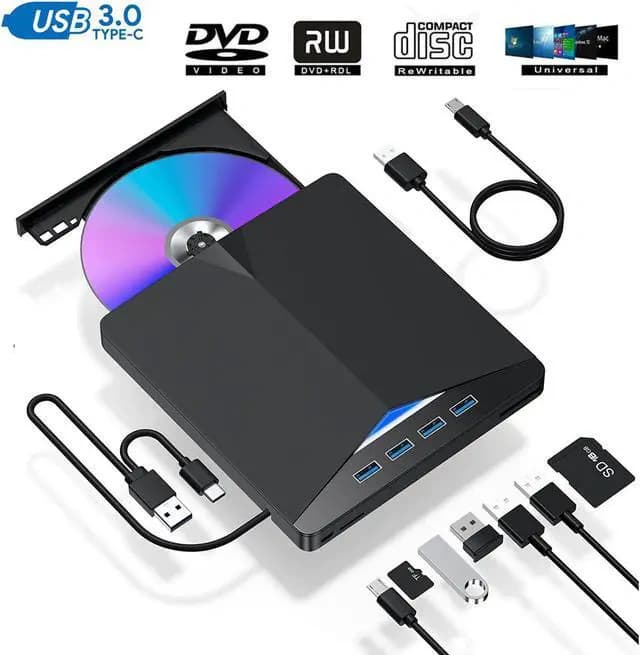 BEVA External CD DVD Drive, Type-C USB 3.0 Portable CD/Dvd +/-Rw Drive ...