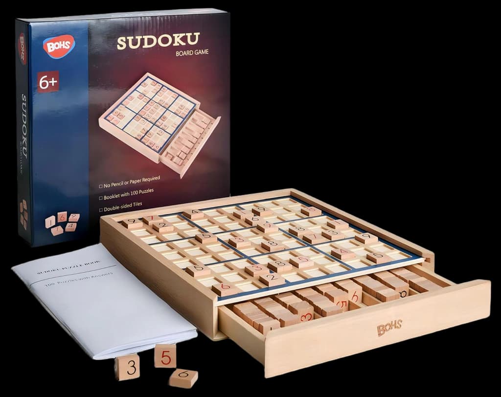 BOHS Wooden Sudoku Board Game with Drawer - with Book of 100 Sudoku ...