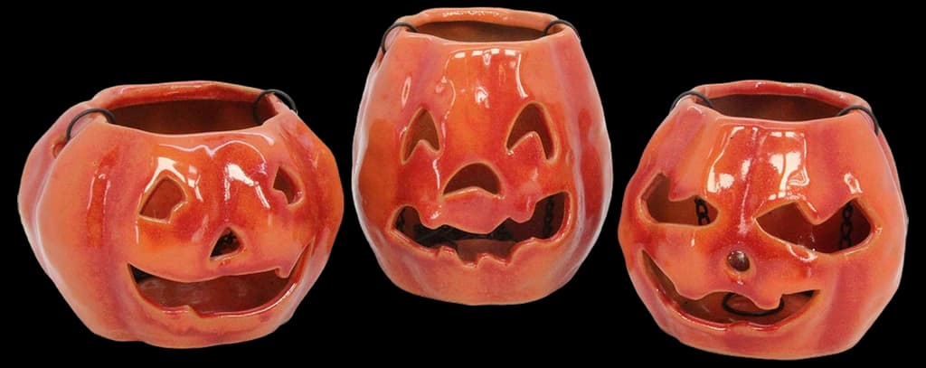 Amazon.com: Gisela Graham Set of Three Ceramic Pumpkin Lanterns ...