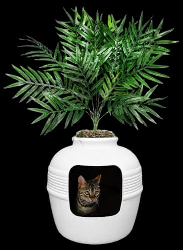 Good Pet Stuff, The Original Hidden Litter Box Starter Kit, Round Enclosed Cat Litter Box Planter with Artificial Plants, Vented Carbon Odor Filter System, Florist Moss, Easy to Clean, White Birch