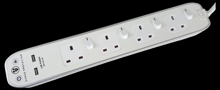 Masterplug Surge Protected 13A 4x Switched Socket Power & 2x USB Port
