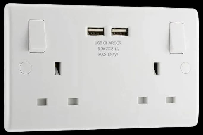 13A 2 Gang Switched Socket + Dual USB 2 x Type C Charger Outlets White ...