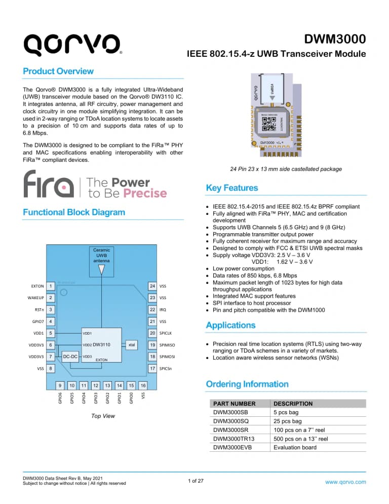 Qorvo DWM3000 UWB Module