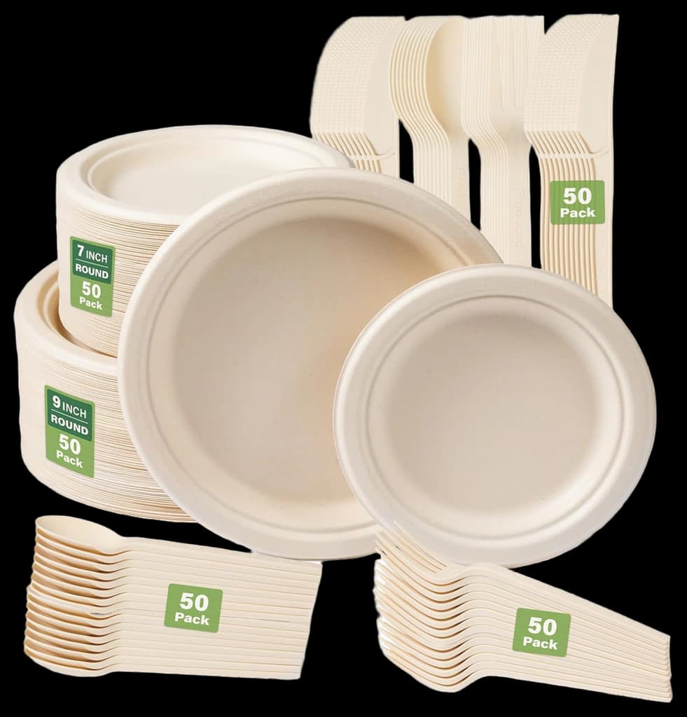 Amazon.com: 250 Pieces Compostable Disposable Plates for 50 Guests ...