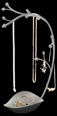 Umbra Orchid Jewelry Organizer and Necklace Holder with Built-In Dish for Rings, Earrings, and Bracelets, Gun Metal