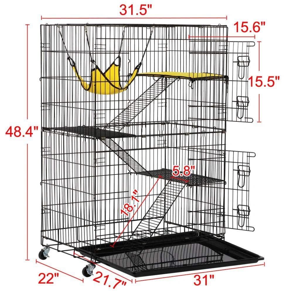 Amazon.com: Yaheetech 49'' Collapsible Cat Cage 4-Tier Metal Cat Kennel ...