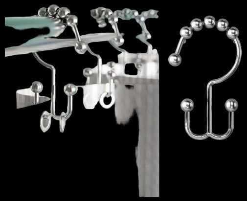 Maytex Curtain Rings, Rust-Resistant Metal Double Roller Glide Hooks for Bathroom Shower, Set of 12, Brushed Nickel