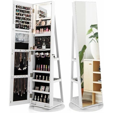 HOMCOM Mirrored Jewelry Cabinet Armoire Floor Standing w/ Lock, LED ...