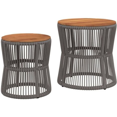 Tables d'appoint de jardin 2 pcs dessus en bois gris poly rotin - Table ...