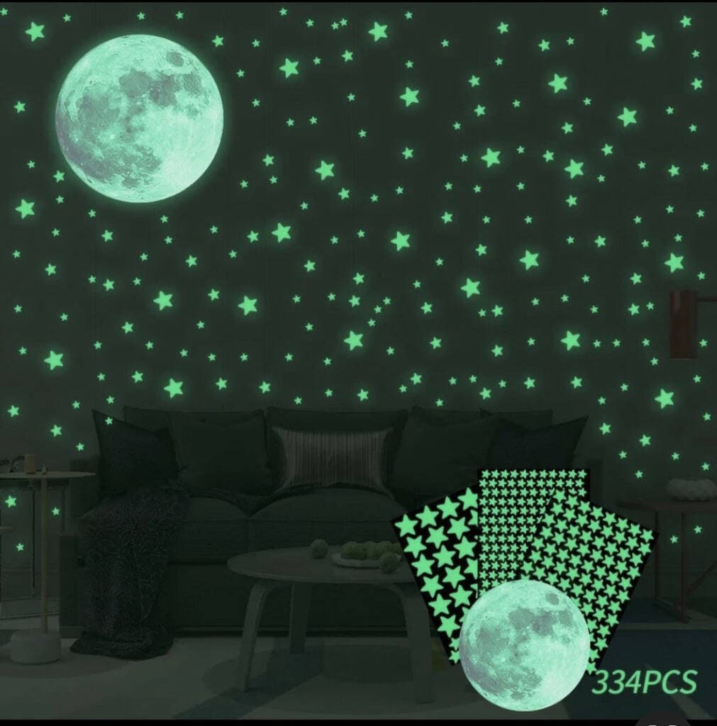 Glow In The Dark Moon And Stars, Removable Vinyl Stickers, Three ...